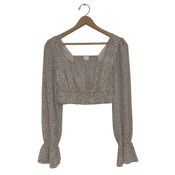 Altar'd‎ State Women's Leopard Print Long Sleeve Crop Top Square Neck S - Picture 2 of 9